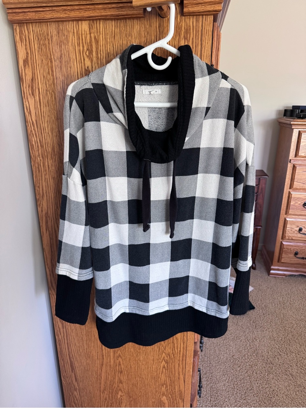 Maurices Black & White Buffalo Plaid Cowl Neck Sweatshirt
